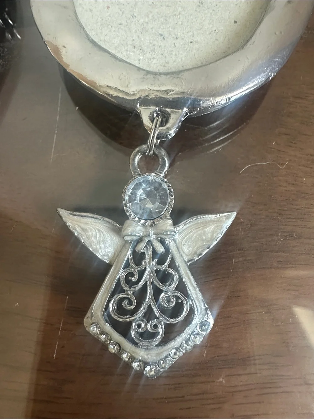 Silver-Tone Oval Photo Frame Ornaments with Guardian Angel Charms - Set of 2